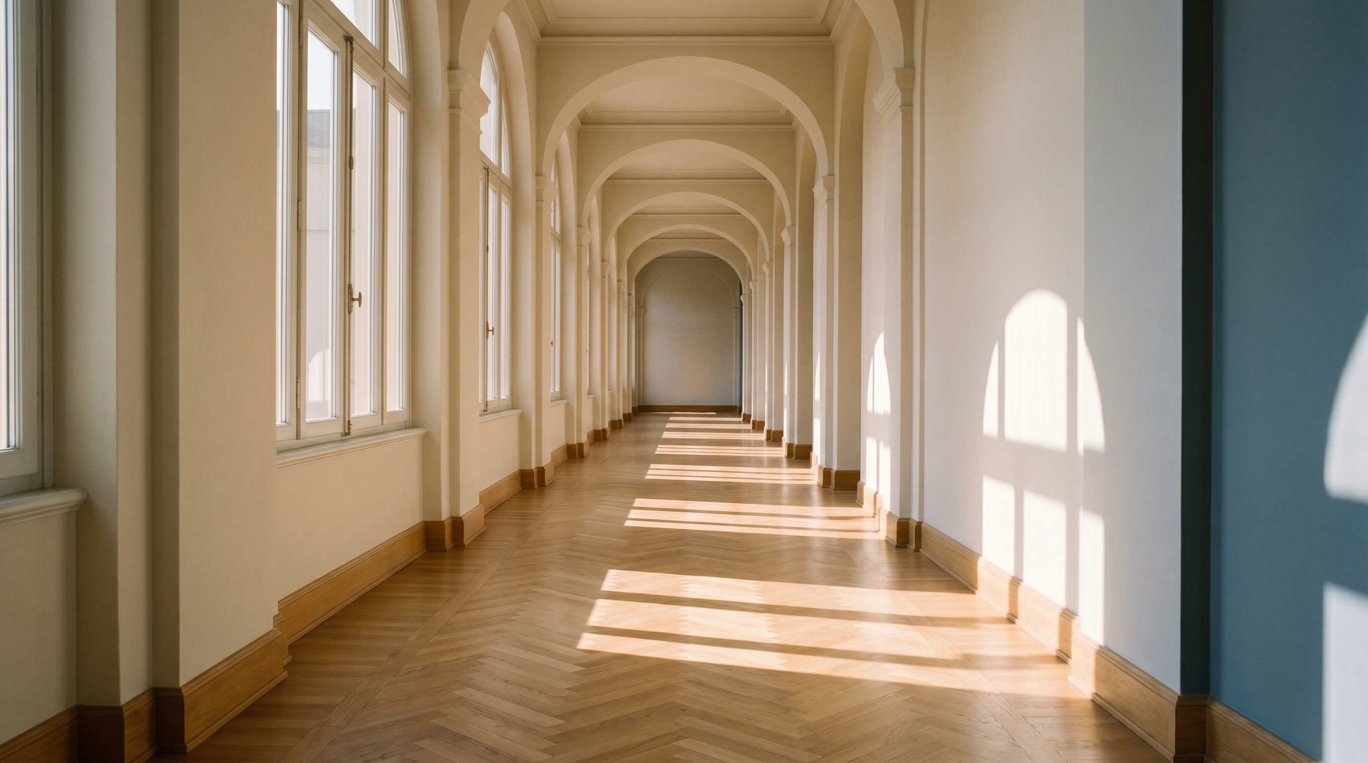 An empty professional therapy office hallway representing the launch journey and operational map of a private practice